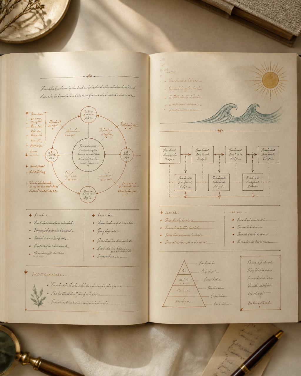 A page from the Sokon behavioral methodology — hand-annotated framework on parchment